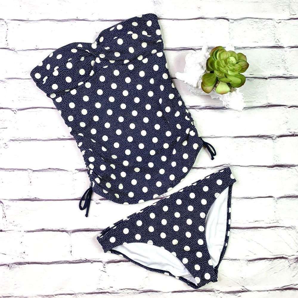 Boden Blue & White Polk-a-Dot Tankini Swim Suit